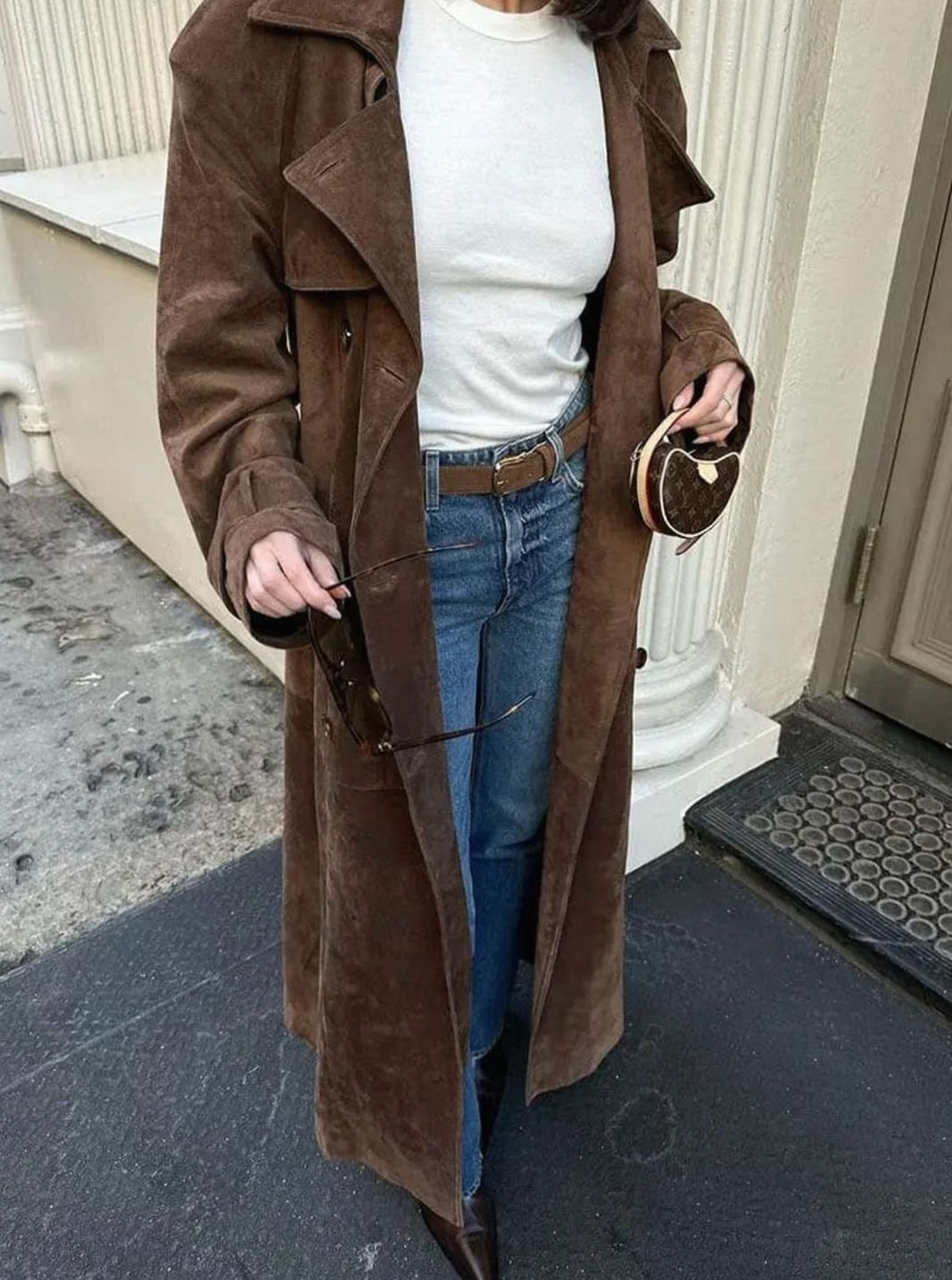 Lisa | Dames Suède Oversized Trenchcoat Bindceintuur Reverskraag
