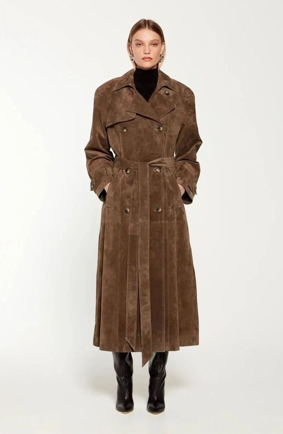 Lisa | Dames Suède Oversized Trenchcoat Bindceintuur Reverskraag