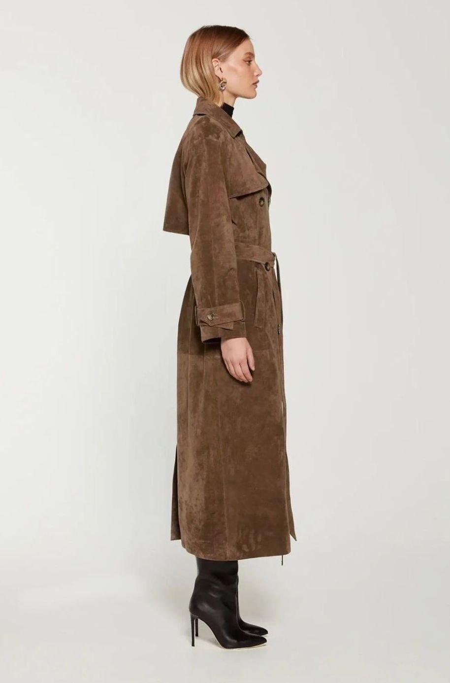 Lisa | Dames Suède Oversized Trenchcoat Bindceintuur Reverskraag