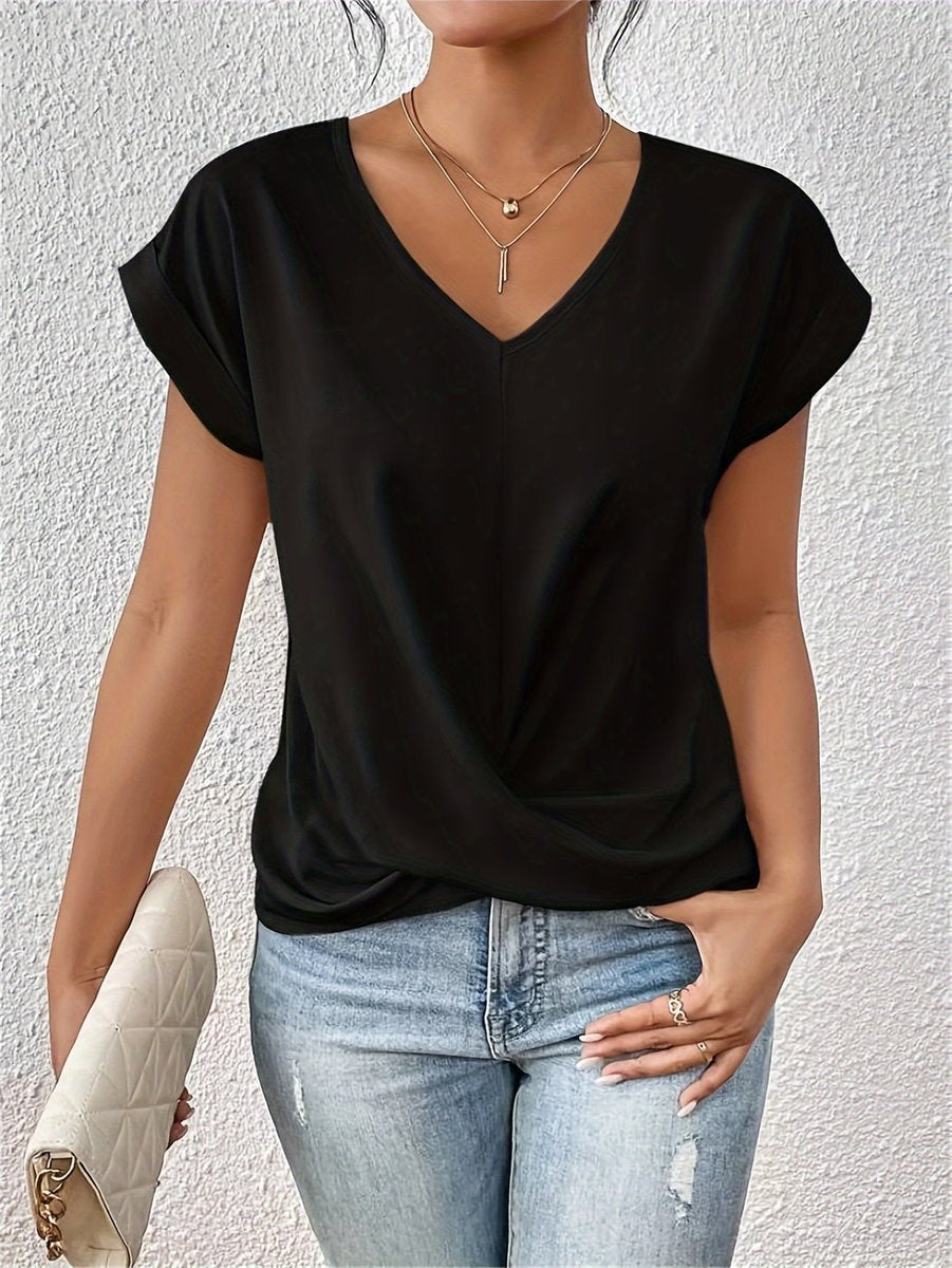 Julia | Dames V-hals Gedraaid Kortmouw T-shirt