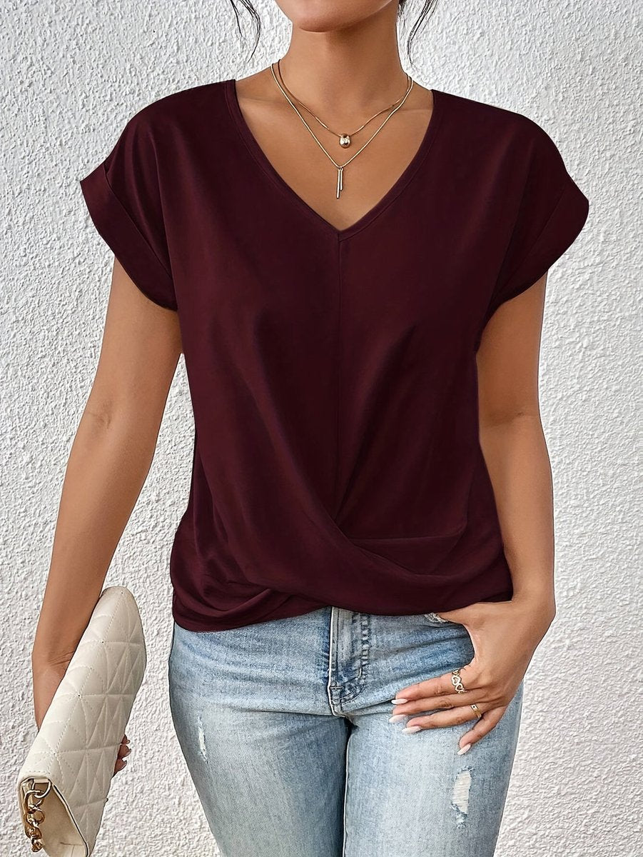 Julia | Dames V-hals Gedraaid Kortmouw T-shirt