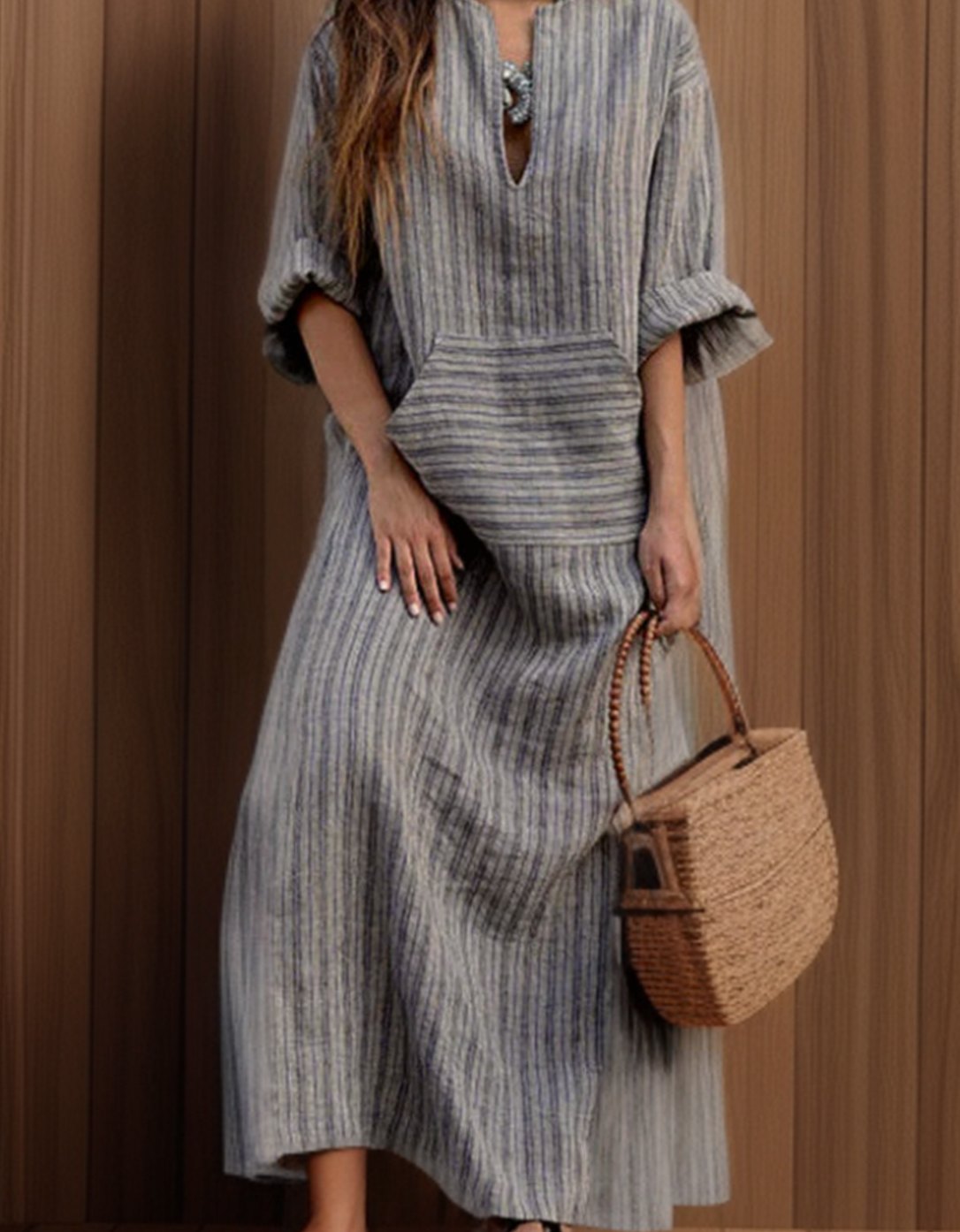 Elin | Dames Vintage Gestreepte Maxi Jurk Lange Vlotte Zomerjurk