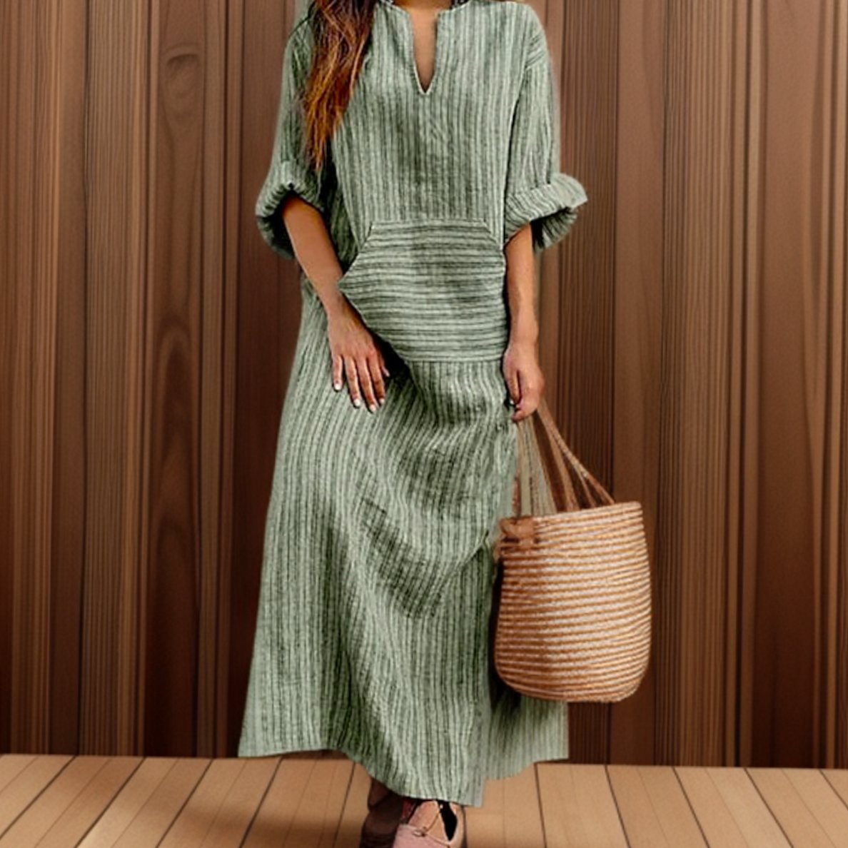 Elin | Dames Vintage Gestreepte Maxi Jurk Lange Vlotte Zomerjurk