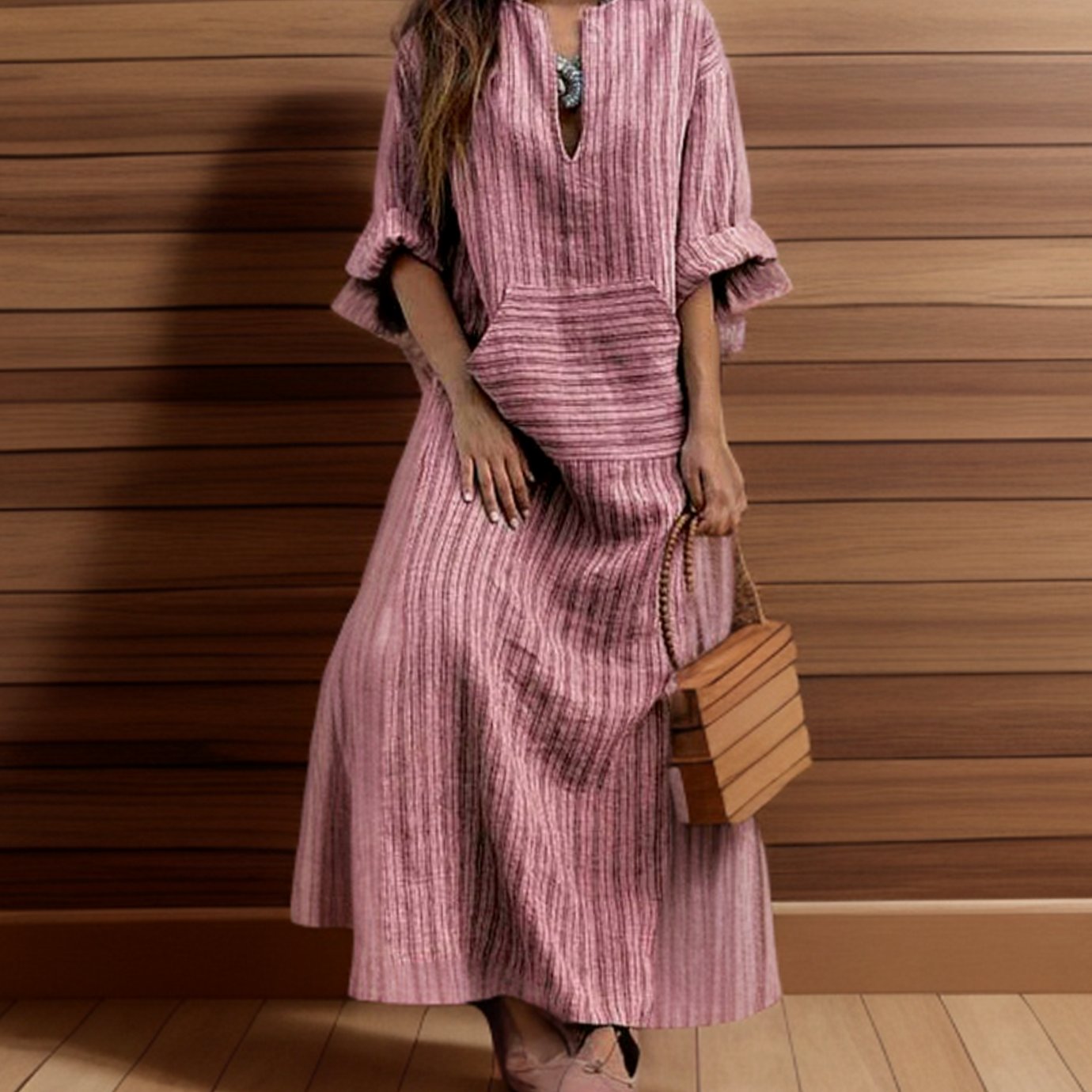 Elin | Dames Vintage Gestreepte Maxi Jurk Lange Vlotte Zomerjurk