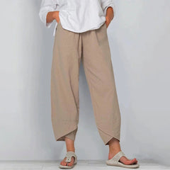 Julia | Dames Wijdvallende Casual Broek Elastische Taille Linnenlook
