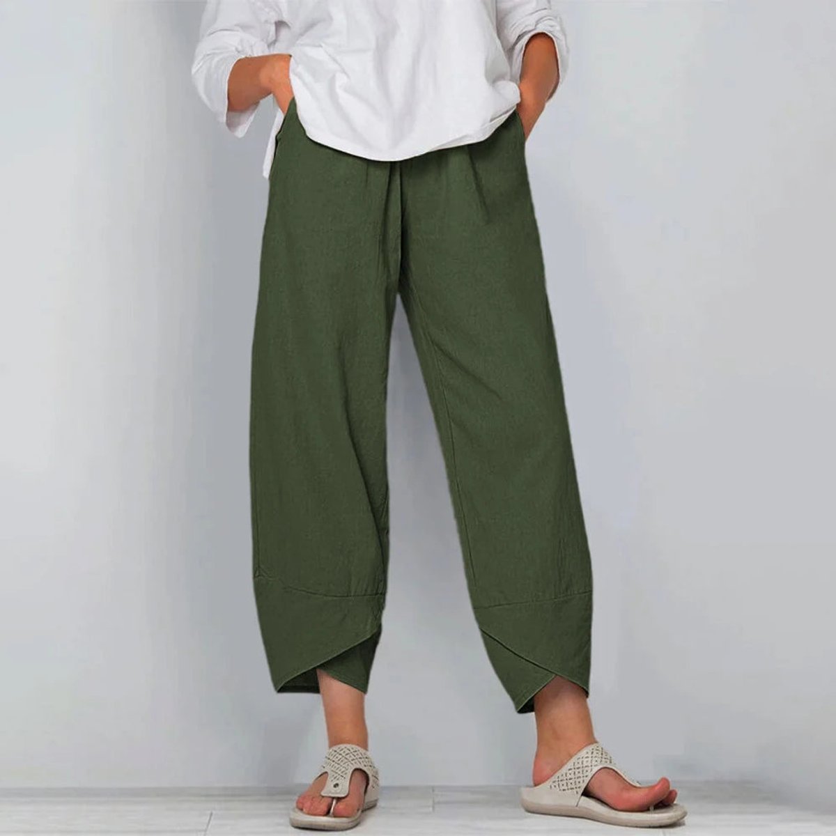 Julia | Dames Wijdvallende Casual Broek Elastische Taille Linnenlook