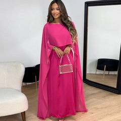 Elin | Elegante Satijnen Maxi Jurk Dames met Cape Mouwen