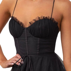 Femke | Elegante Tule Midi Jurk Dames Corset Spaghettiband