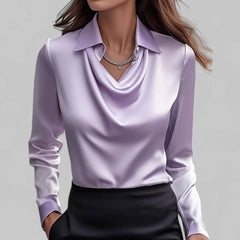 Leonie | Elegante Wasserfallausschnitt Satinbluse für Damen Langarm