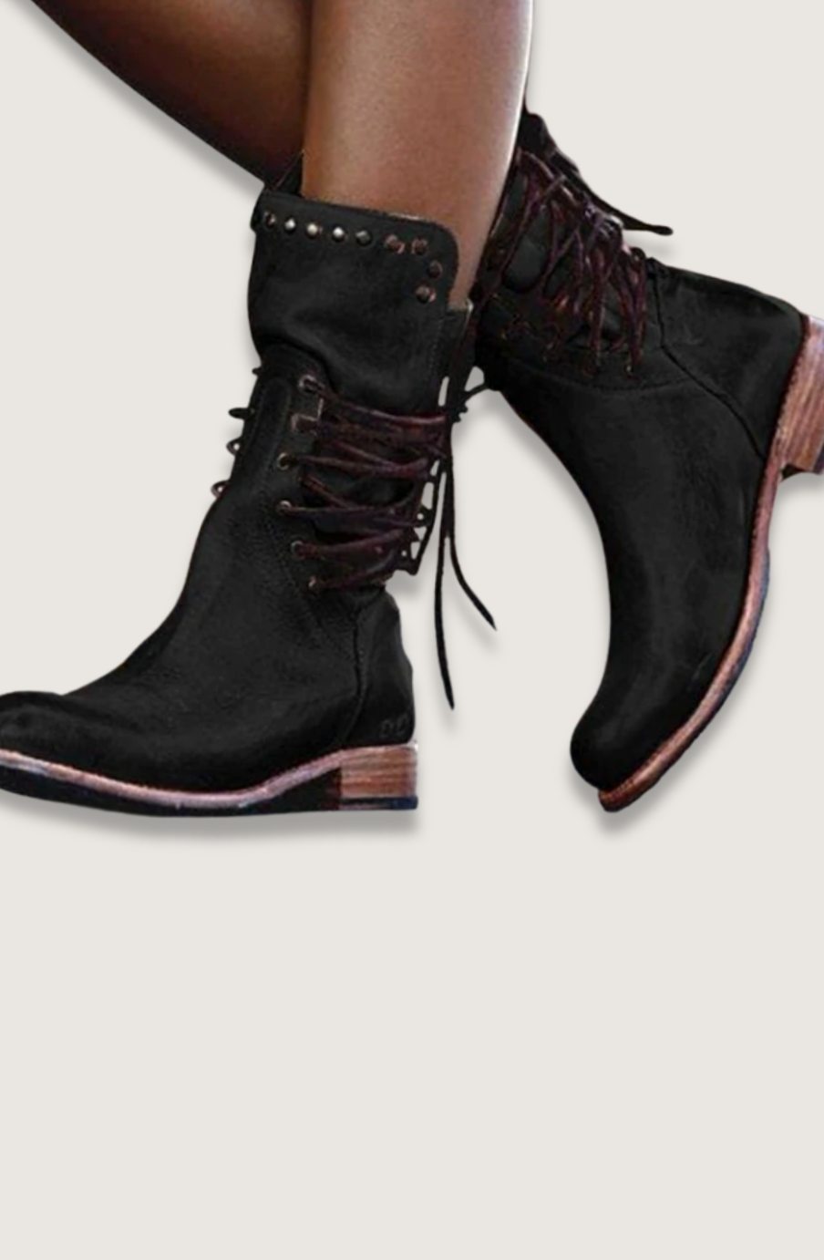 Anna | Enkellaarsjes Dames Vintage Veterschoenen Blokhak Nietendetail