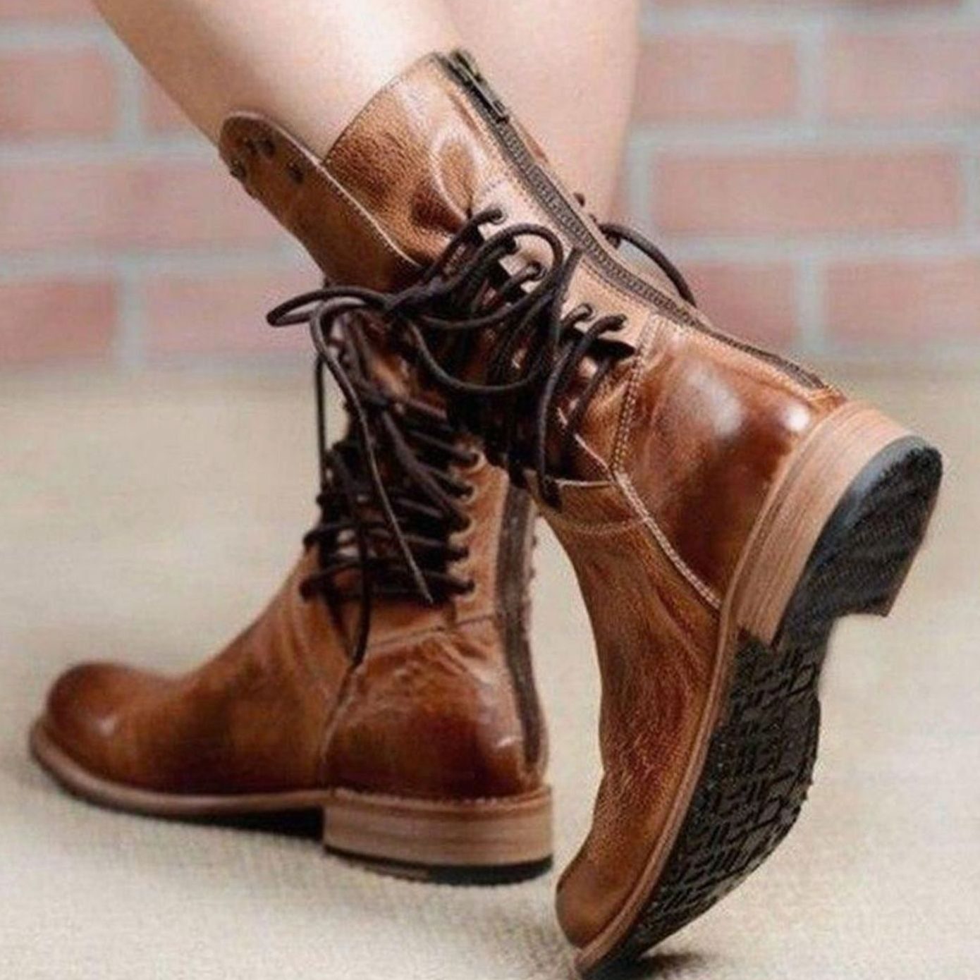 Anna | Enkellaarsjes Dames Vintage Veterschoenen Blokhak Nietendetail