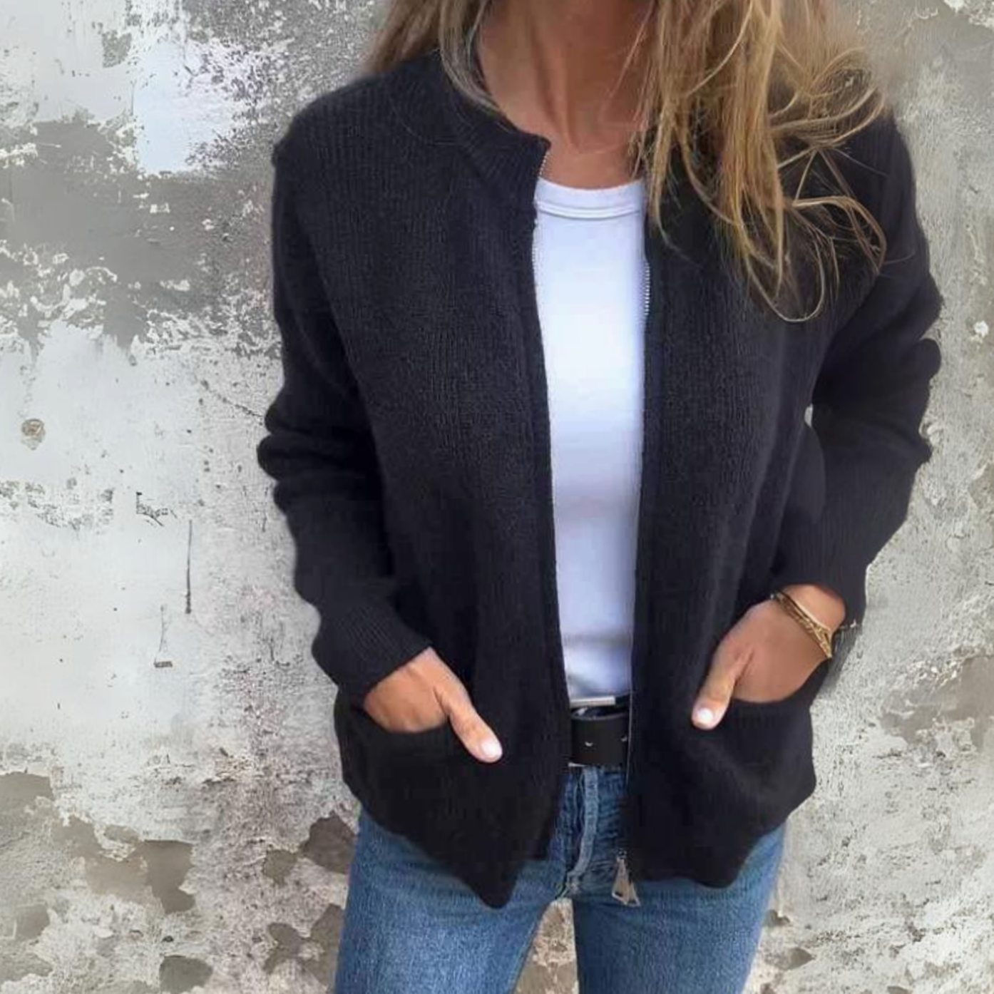 Emma | Gebreide Ritssluitings Vest Dames met Zakken Relaxed Fit