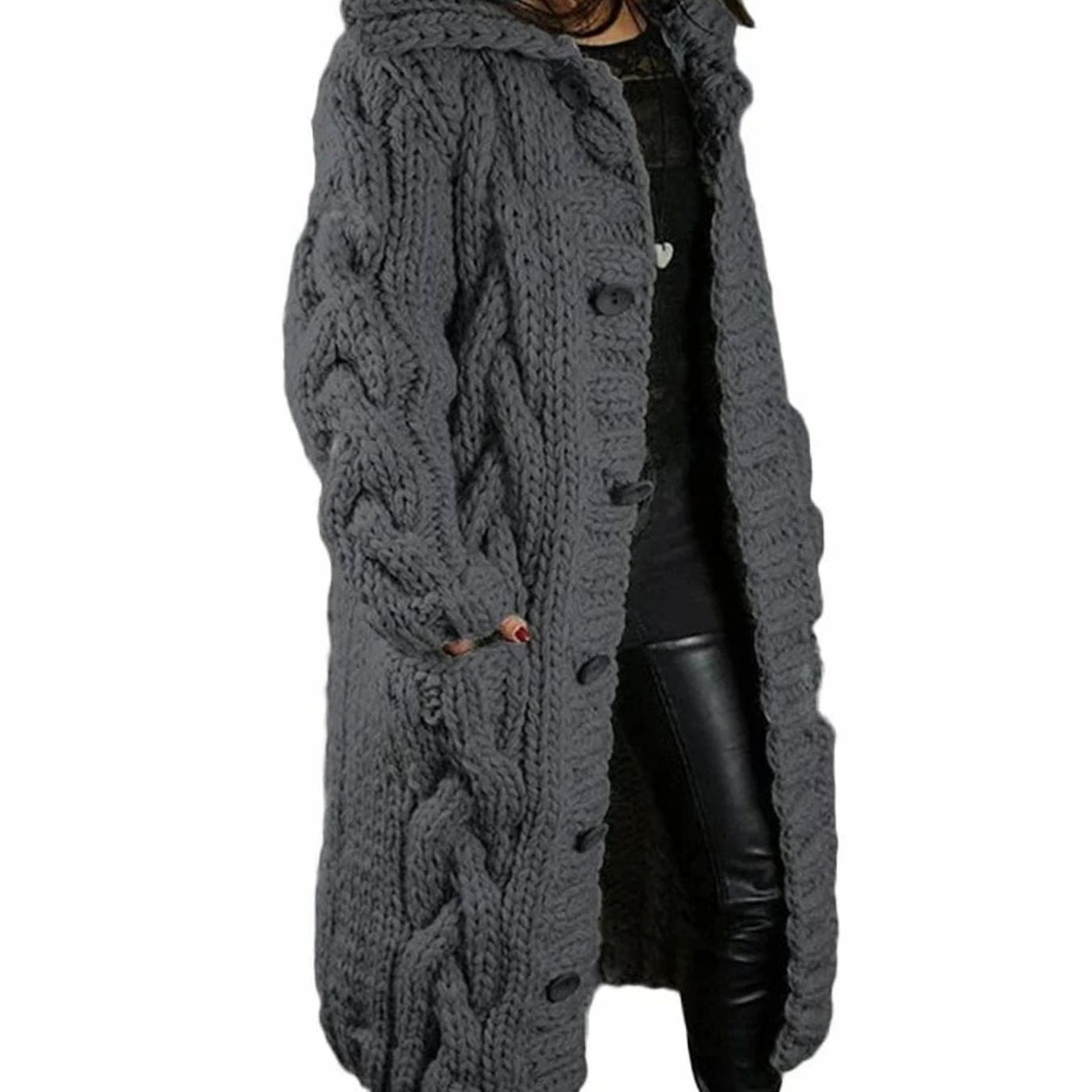 Lotte | Gebreide Trui Dames Dikke Kabelgebreide Cardigan Met Capuchon