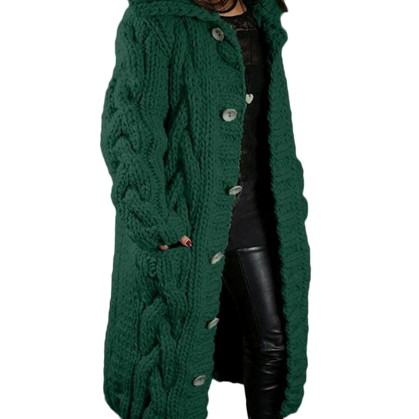 Lotte | Gebreide Trui Dames Dikke Kabelgebreide Cardigan Met Capuchon