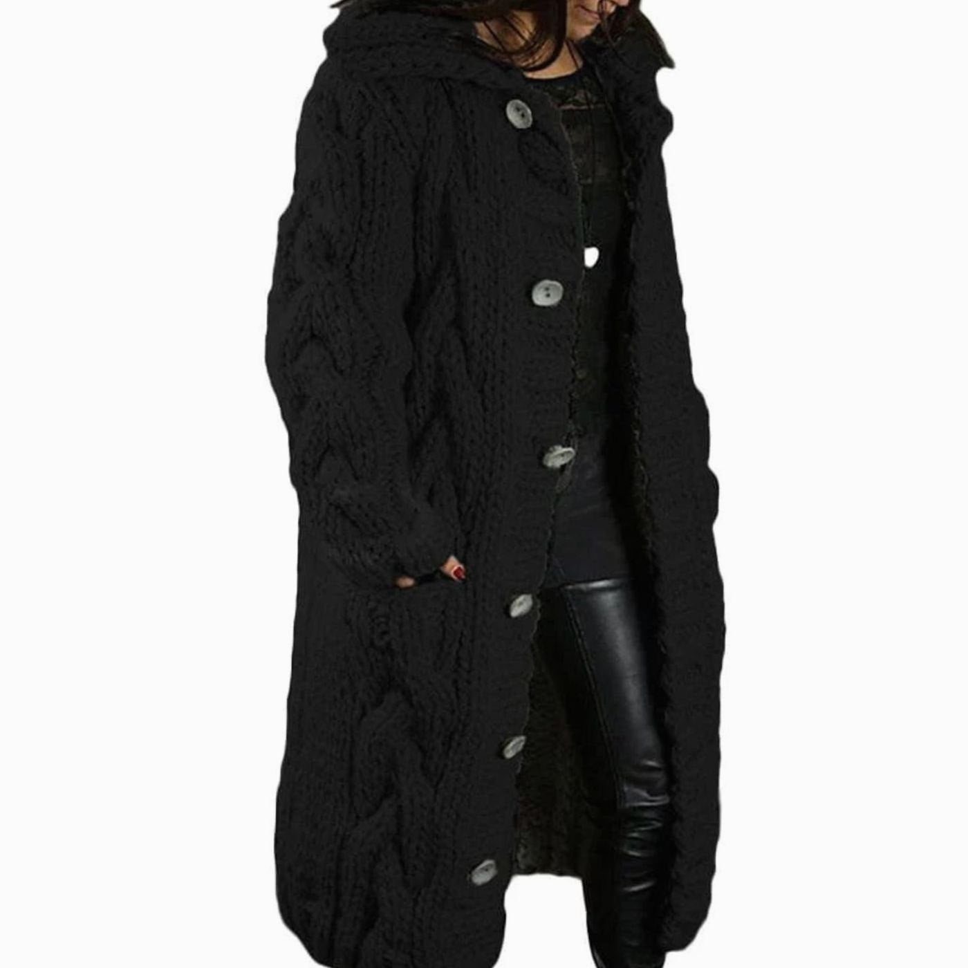 Lotte | Gebreide Trui Dames Dikke Kabelgebreide Cardigan Met Capuchon