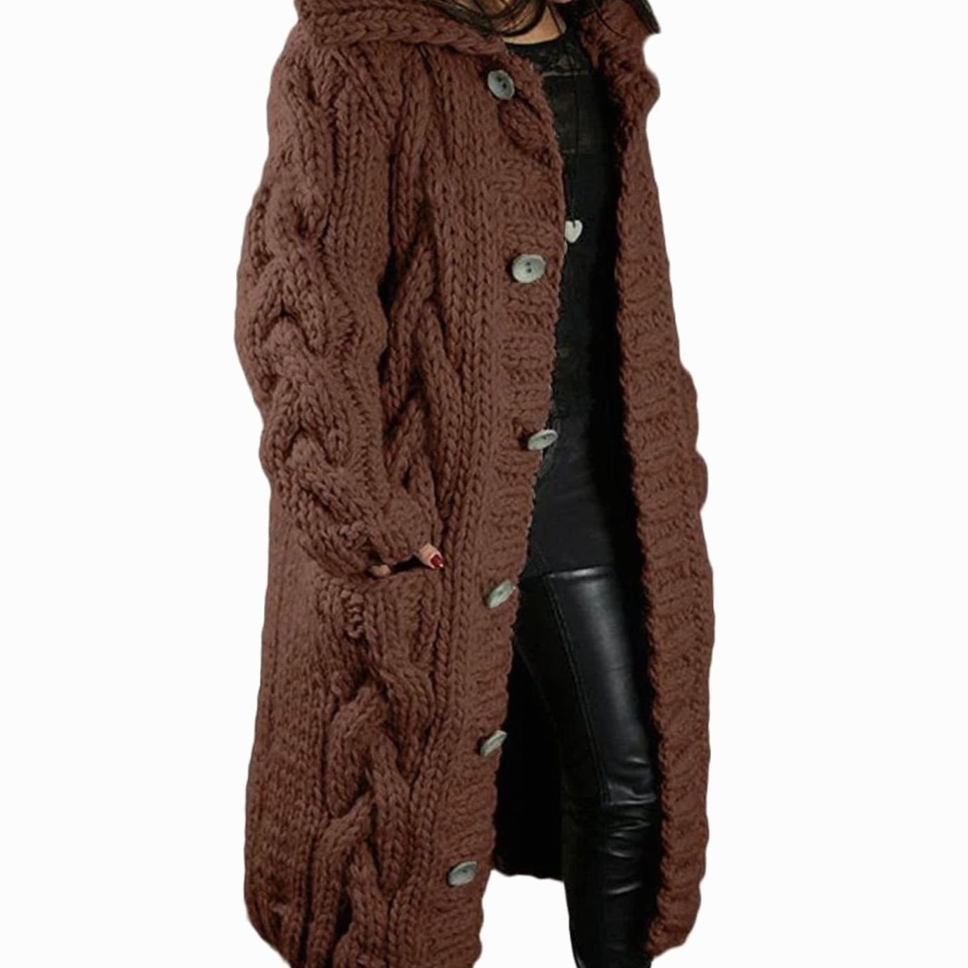 Lotte | Gebreide Trui Dames Dikke Kabelgebreide Cardigan Met Capuchon