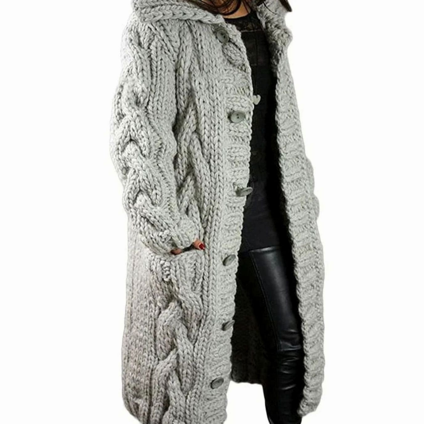 Lotte | Gebreide Trui Dames Dikke Kabelgebreide Cardigan Met Capuchon
