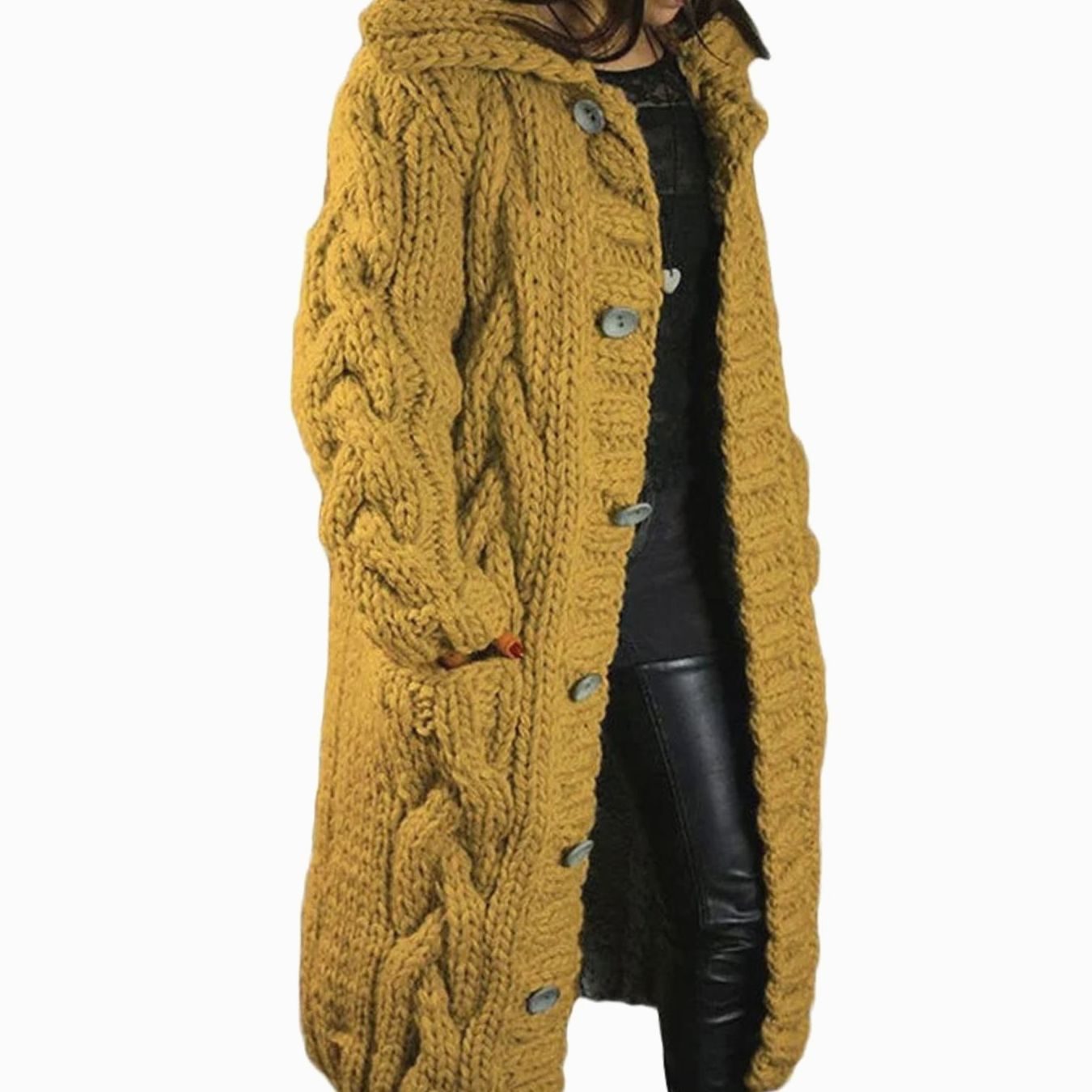 Lotte | Gebreide Trui Dames Dikke Kabelgebreide Cardigan Met Capuchon