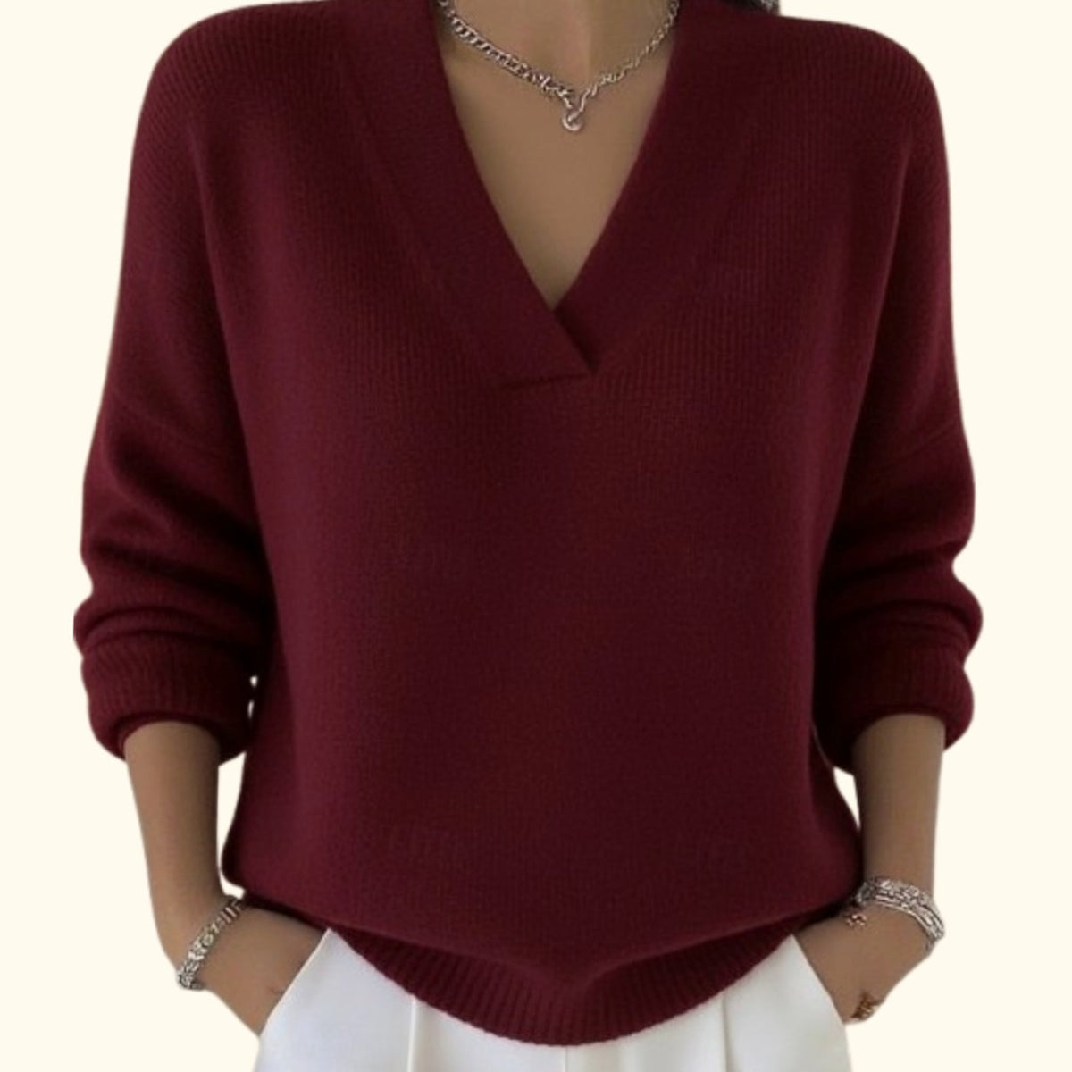 Eva | Gebreide Trui Dames Wijde V-hals Pullover Tijdloos