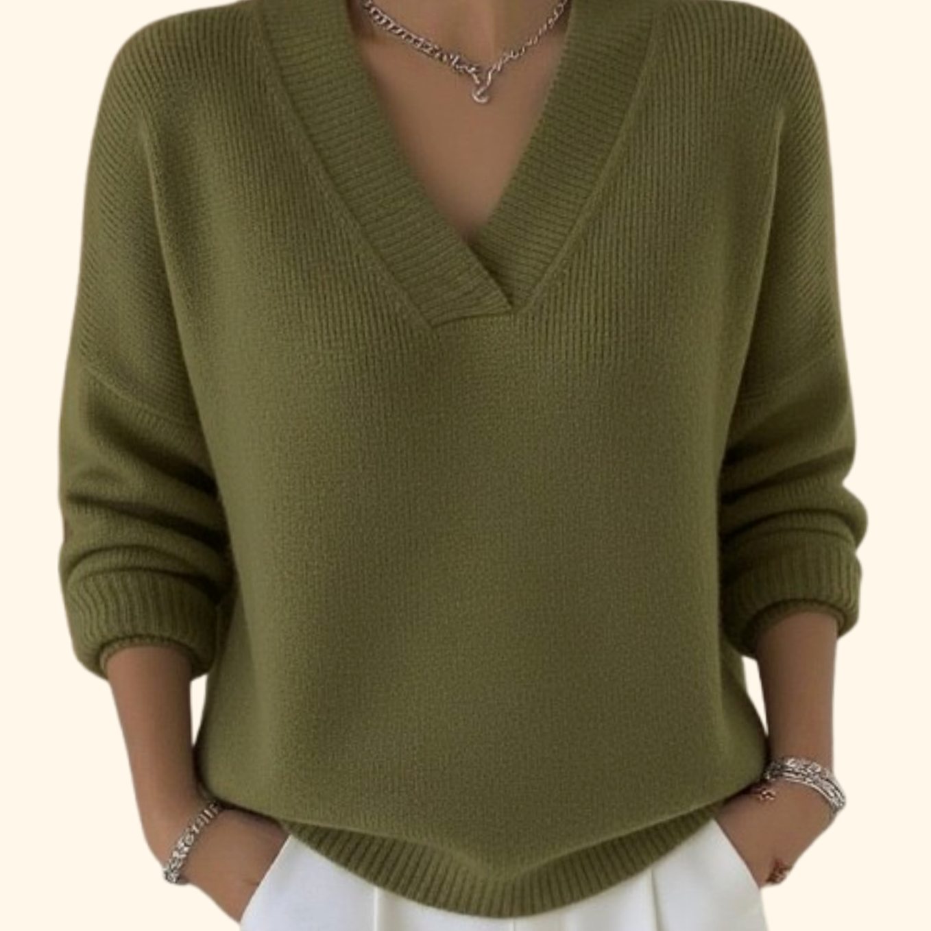 Eva | Gebreide Trui Dames Wijde V-hals Pullover Tijdloos