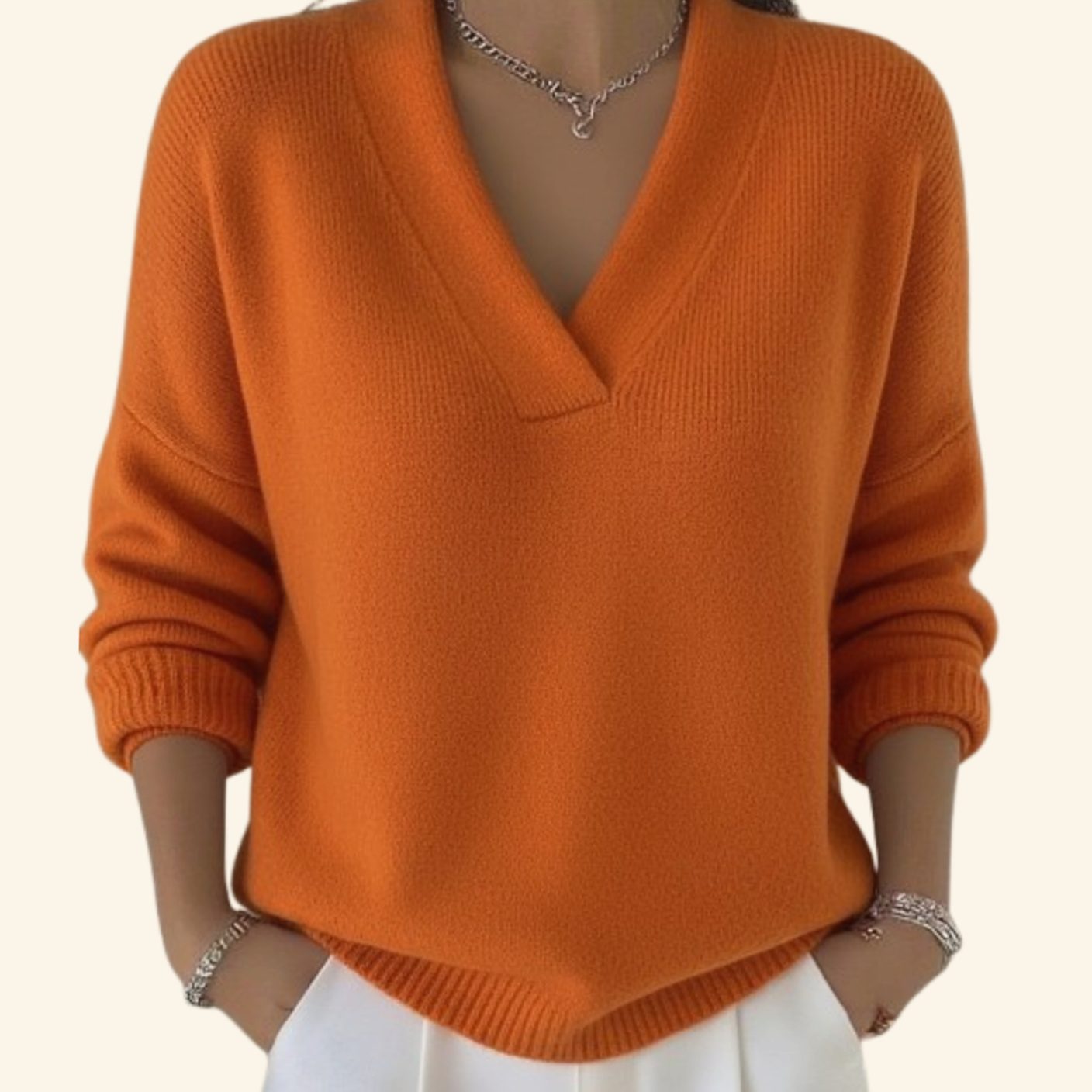 Eva | Gebreide Trui Dames Wijde V-hals Pullover Tijdloos