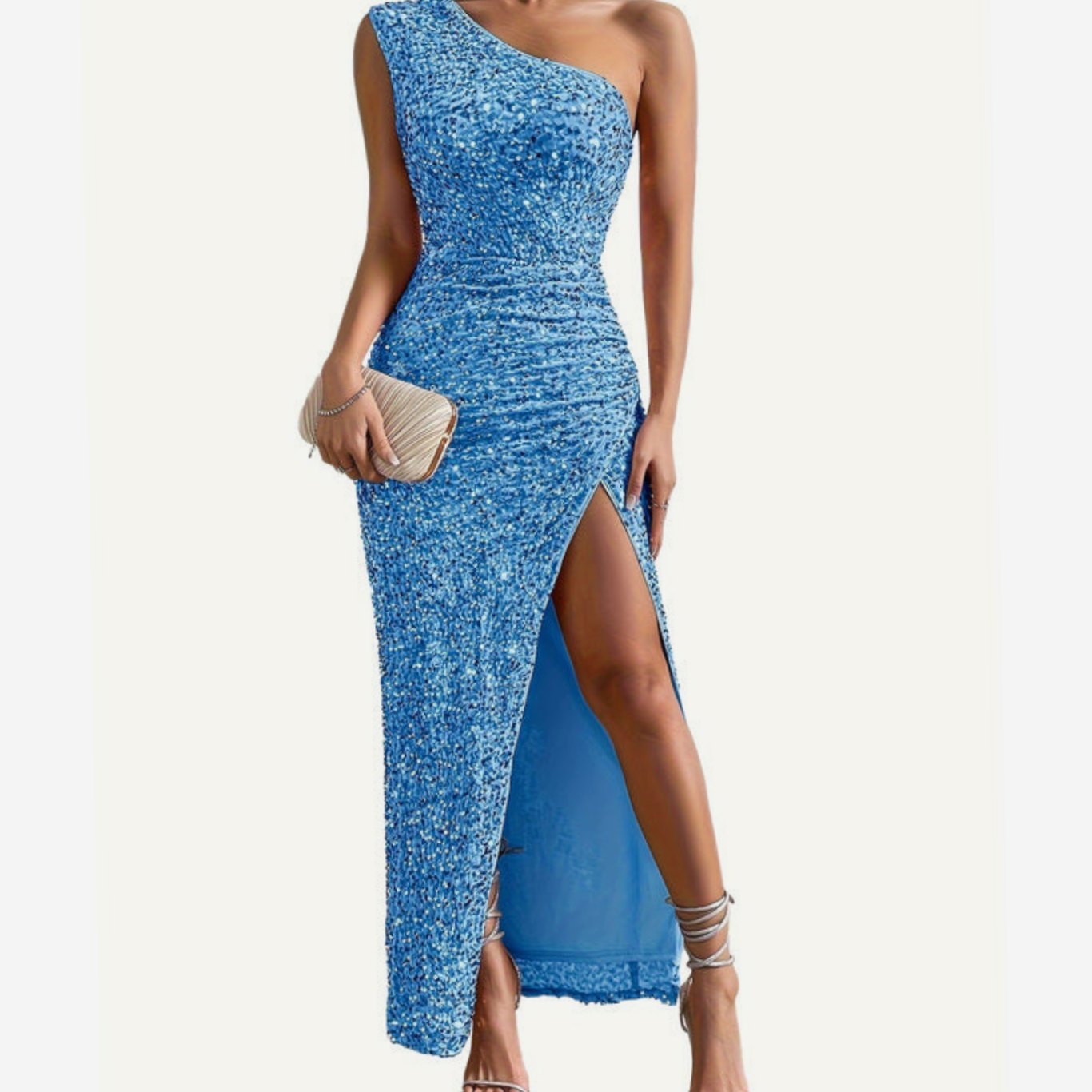 Elin | Glinsterende One-Shoulder Pailletten Feestjurk Dames Maxi Split