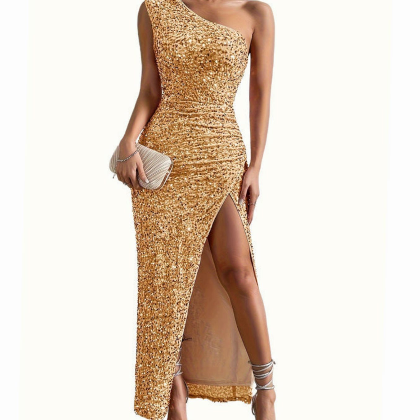 Elin | Glinsterende One-Shoulder Pailletten Feestjurk Dames Maxi Split