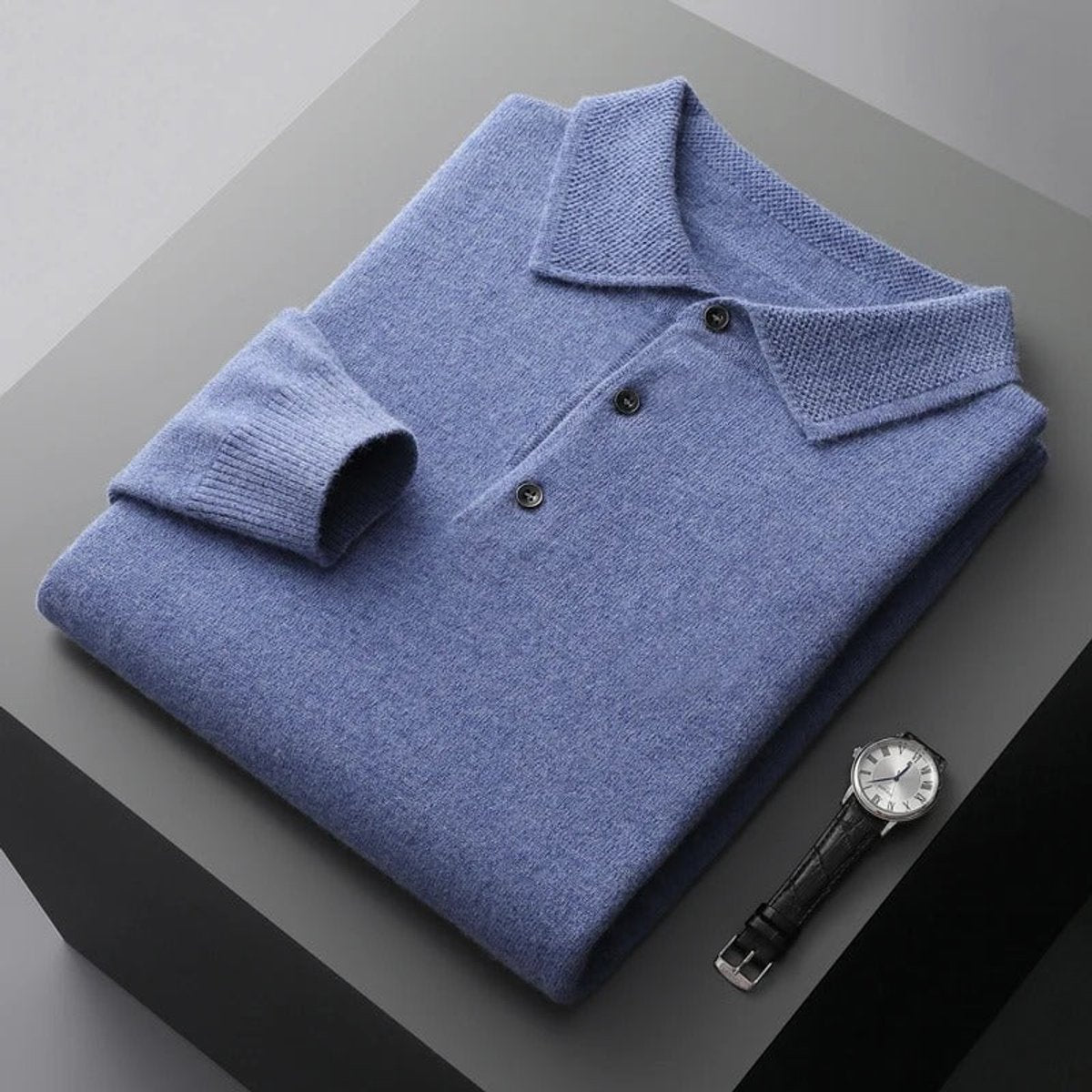 Liam | Heren Gebreide Kasjmier Polo Pullover Sweater met Kraag