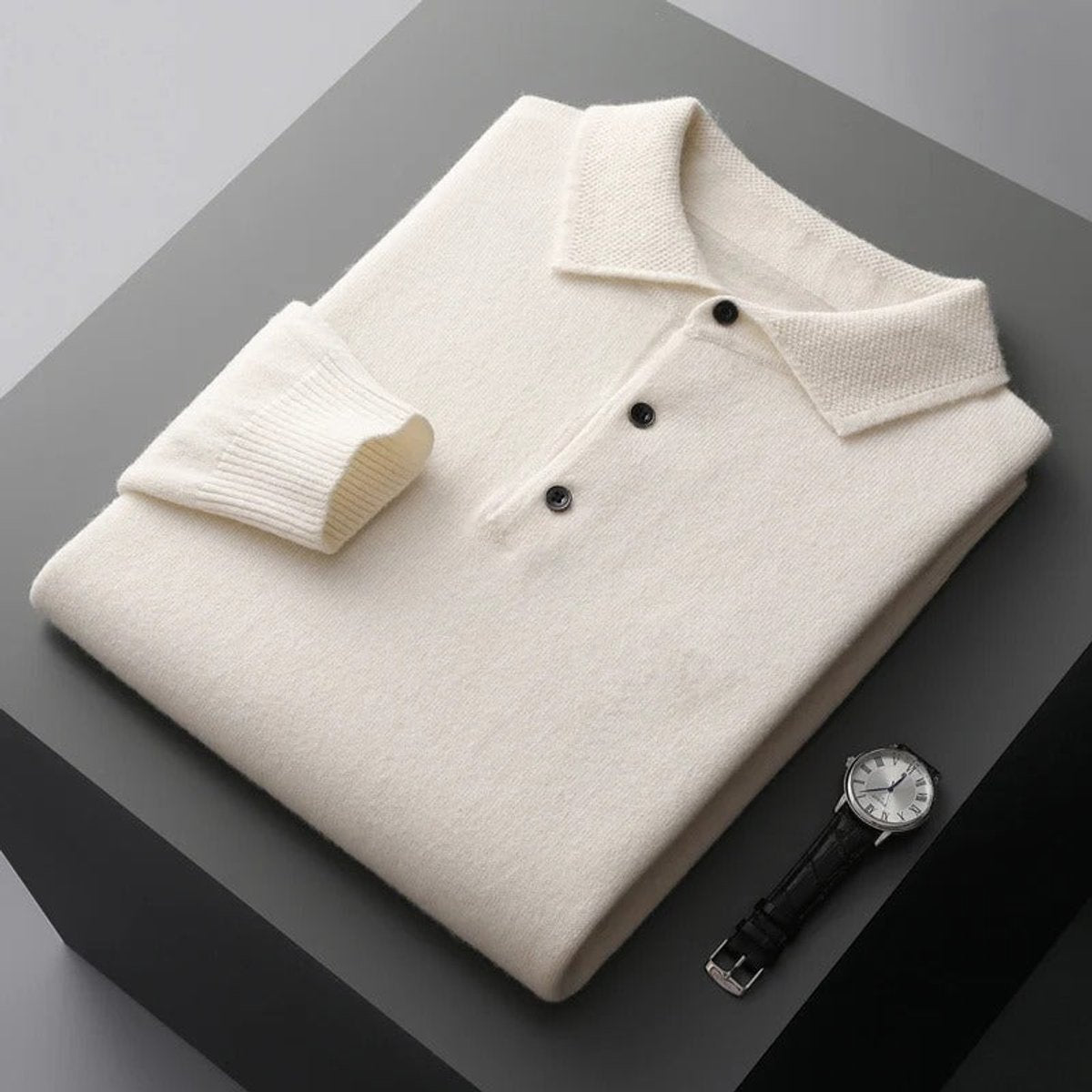 Liam | Heren Gebreide Kasjmier Polo Pullover Sweater met Kraag