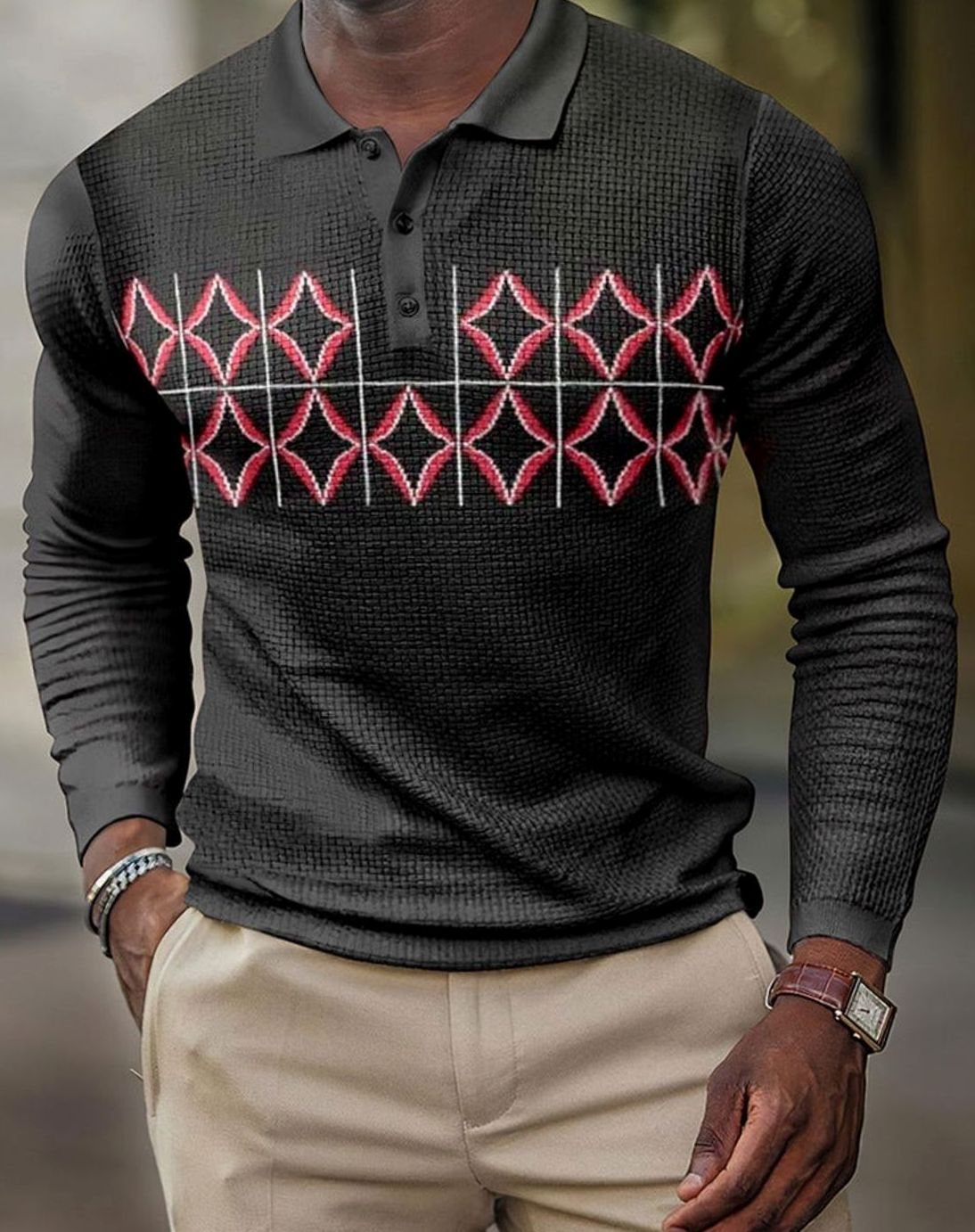 Finn | Heren Geometrisch Gebreide Polokraag Pullover Sweater