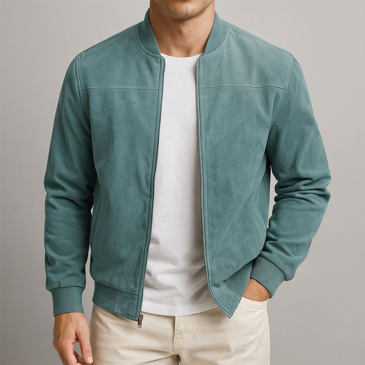Finn | Heren Suède Bomber Jacket Slim-Fit Ritsluiting