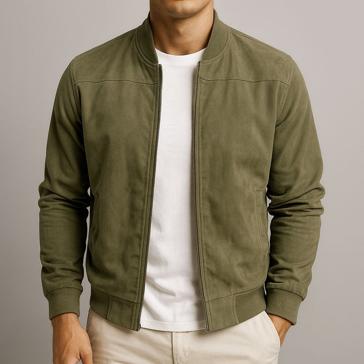 Finn | Heren Suède Bomber Jacket Slim-Fit Ritsluiting