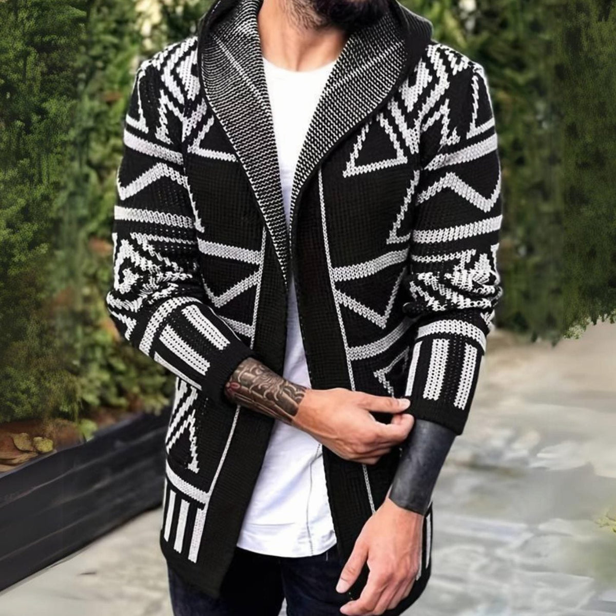 Luuk | Heren vest retro gebreid open cardigan met capuchon