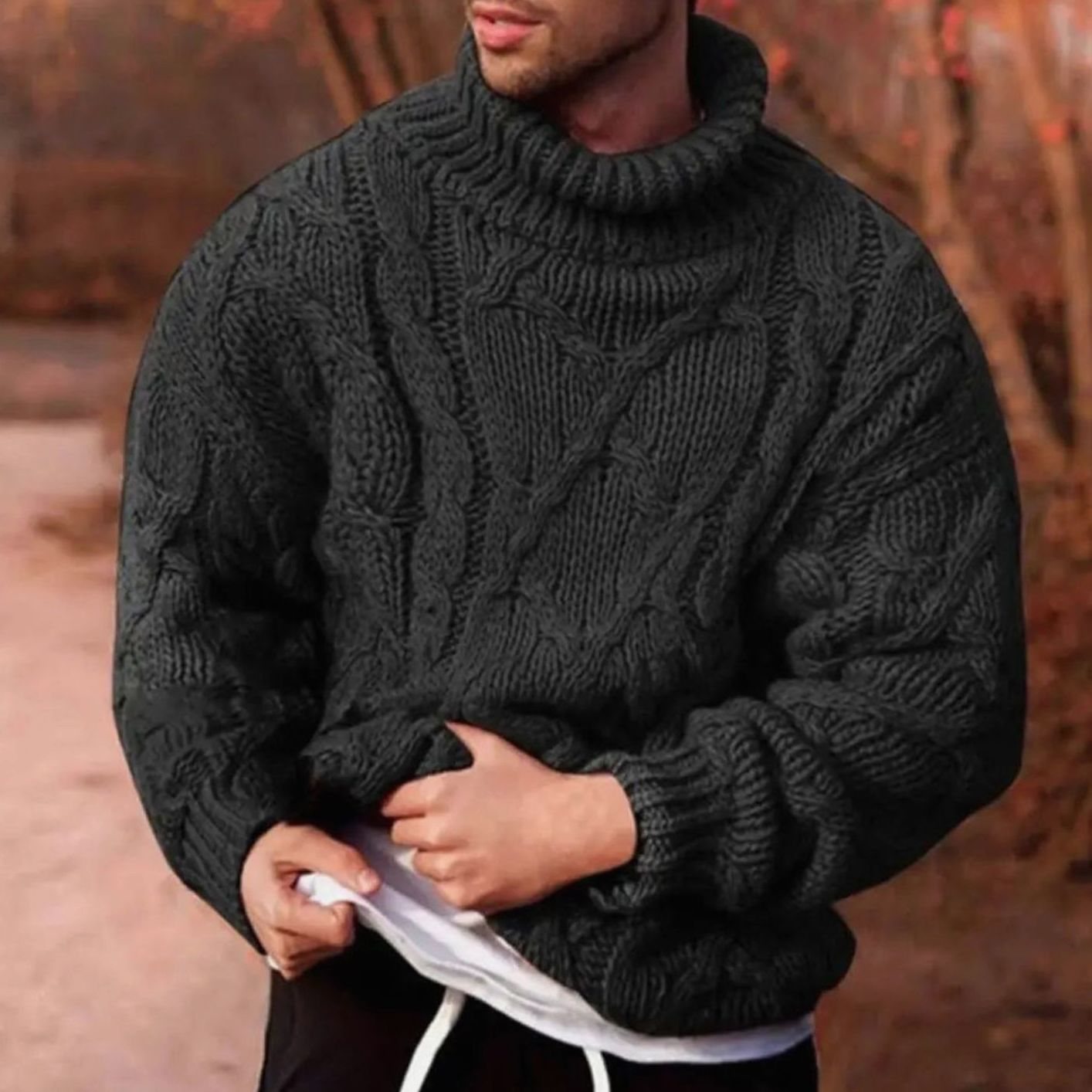 Alexander | Herren Dicker Zopfstrick-Rollkragenpullover für den Winter