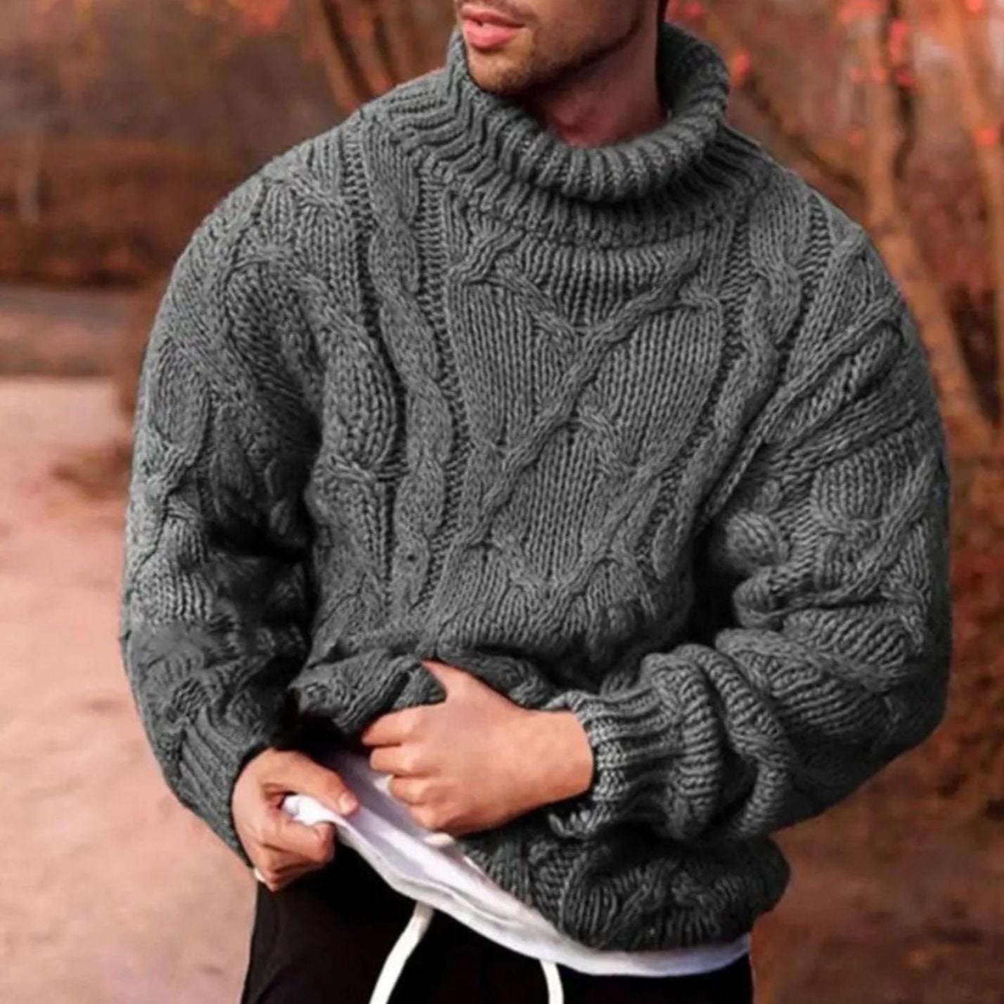 Alexander | Herren Dicker Zopfstrick-Rollkragenpullover für den Winter