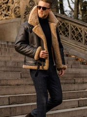 Maximilian | Herren Klassische Lammfell Fliegerjacke mit Reißverschluss