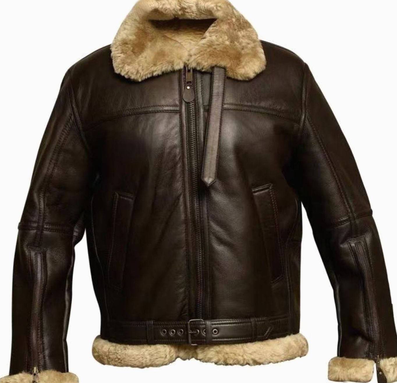 Maximilian | Herren Klassische Lammfell Fliegerjacke mit Reißverschluss