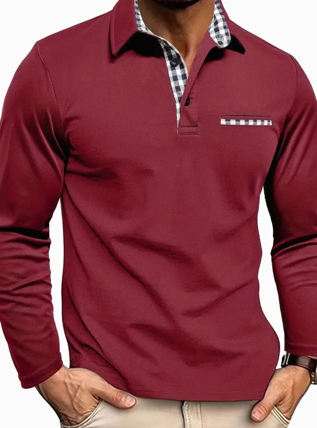 Matthias | Herren Klassisches Langarm Polo-Shirt mit Karokragen Slim Fit