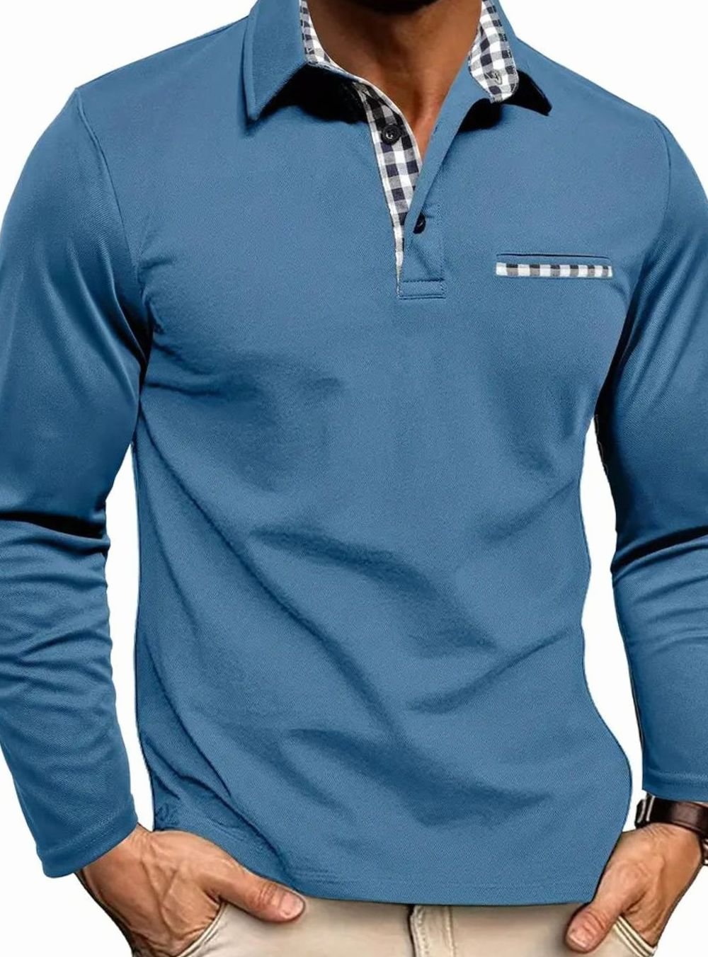 Matthias | Herren Klassisches Langarm Polo-Shirt mit Karokragen Slim Fit
