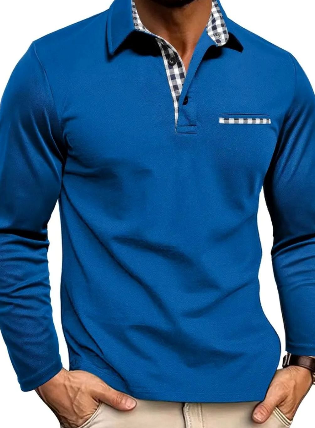 Matthias | Herren Klassisches Langarm Polo-Shirt mit Karokragen Slim Fit