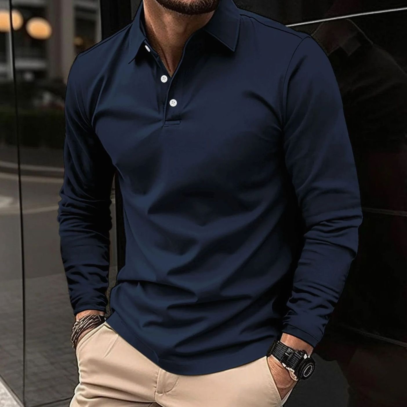 Christian | Herren Klassisches Langarm-Poloshirt Slim-Fit Eleganter Kragen