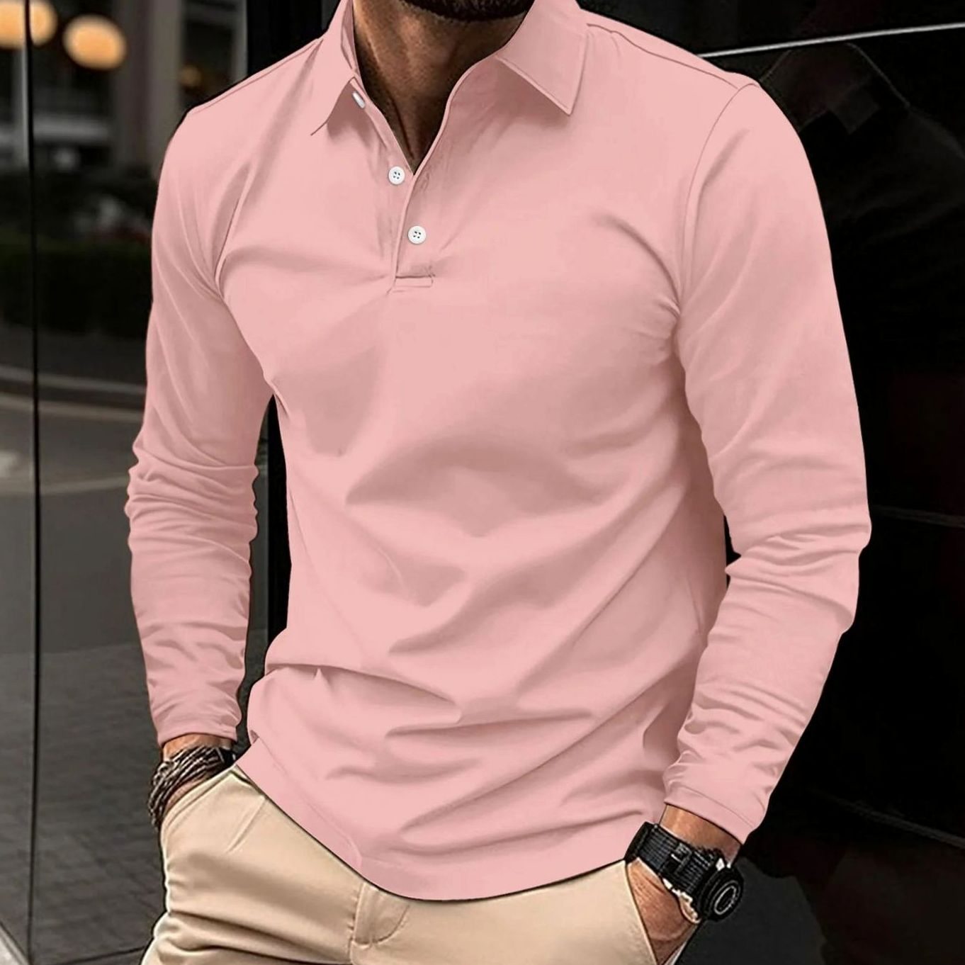 Christian | Herren Klassisches Langarm-Poloshirt Slim-Fit Eleganter Kragen