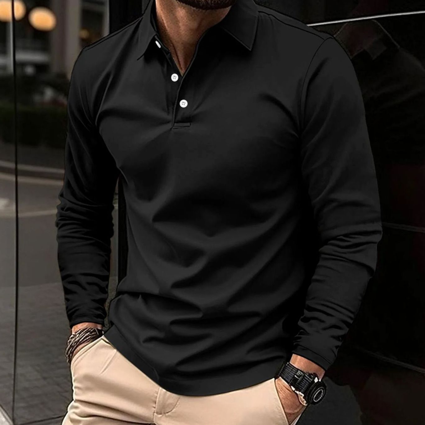Christian | Herren Klassisches Langarm-Poloshirt Slim-Fit Eleganter Kragen