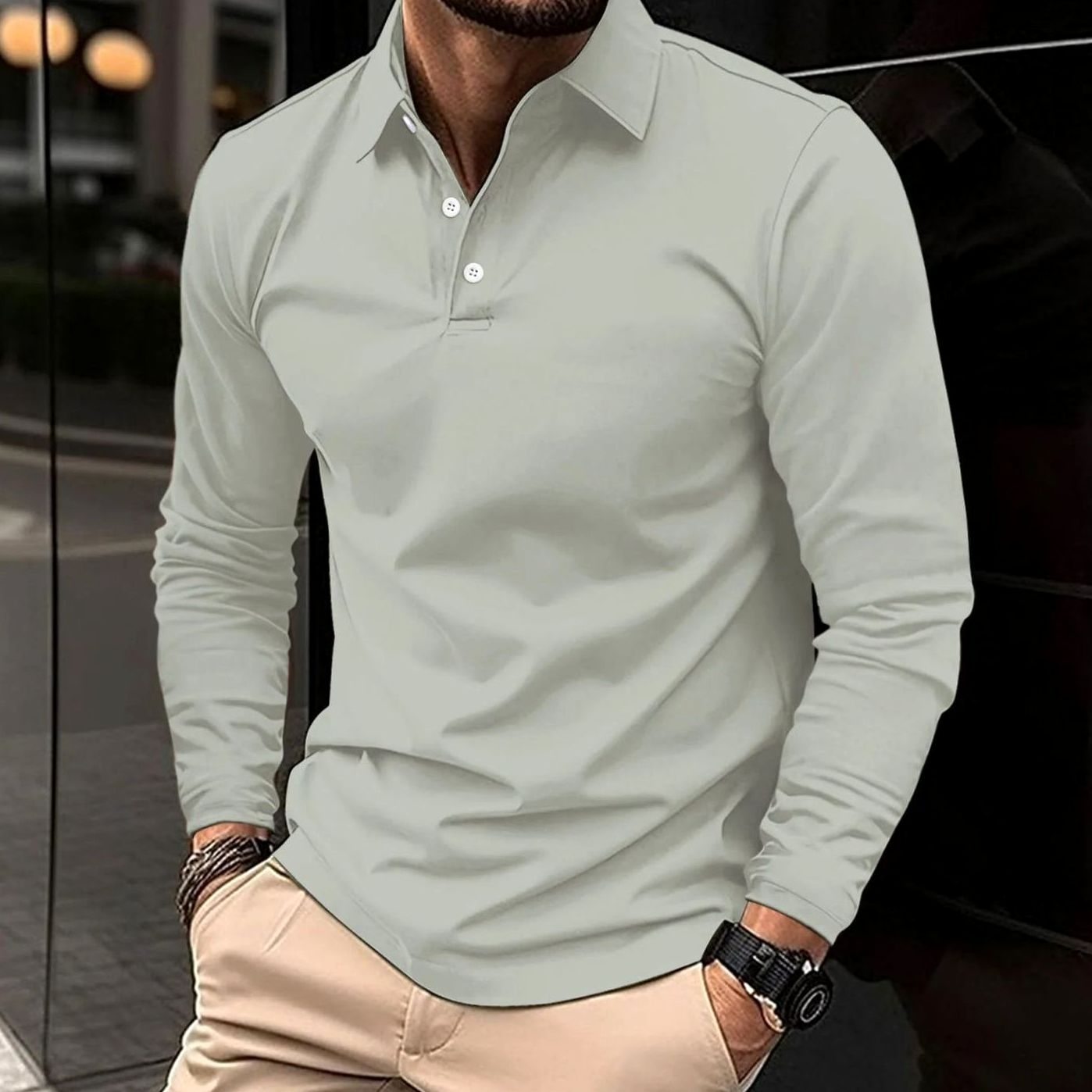 Christian | Herren Klassisches Langarm-Poloshirt Slim-Fit Eleganter Kragen