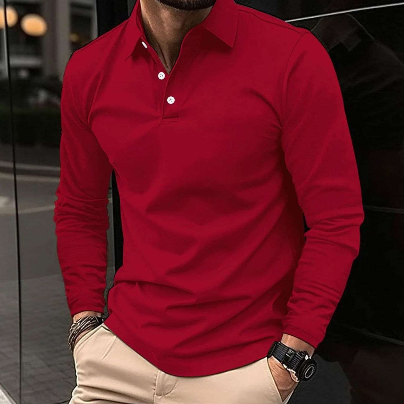 Christian | Herren Klassisches Langarm-Poloshirt Slim-Fit Eleganter Kragen