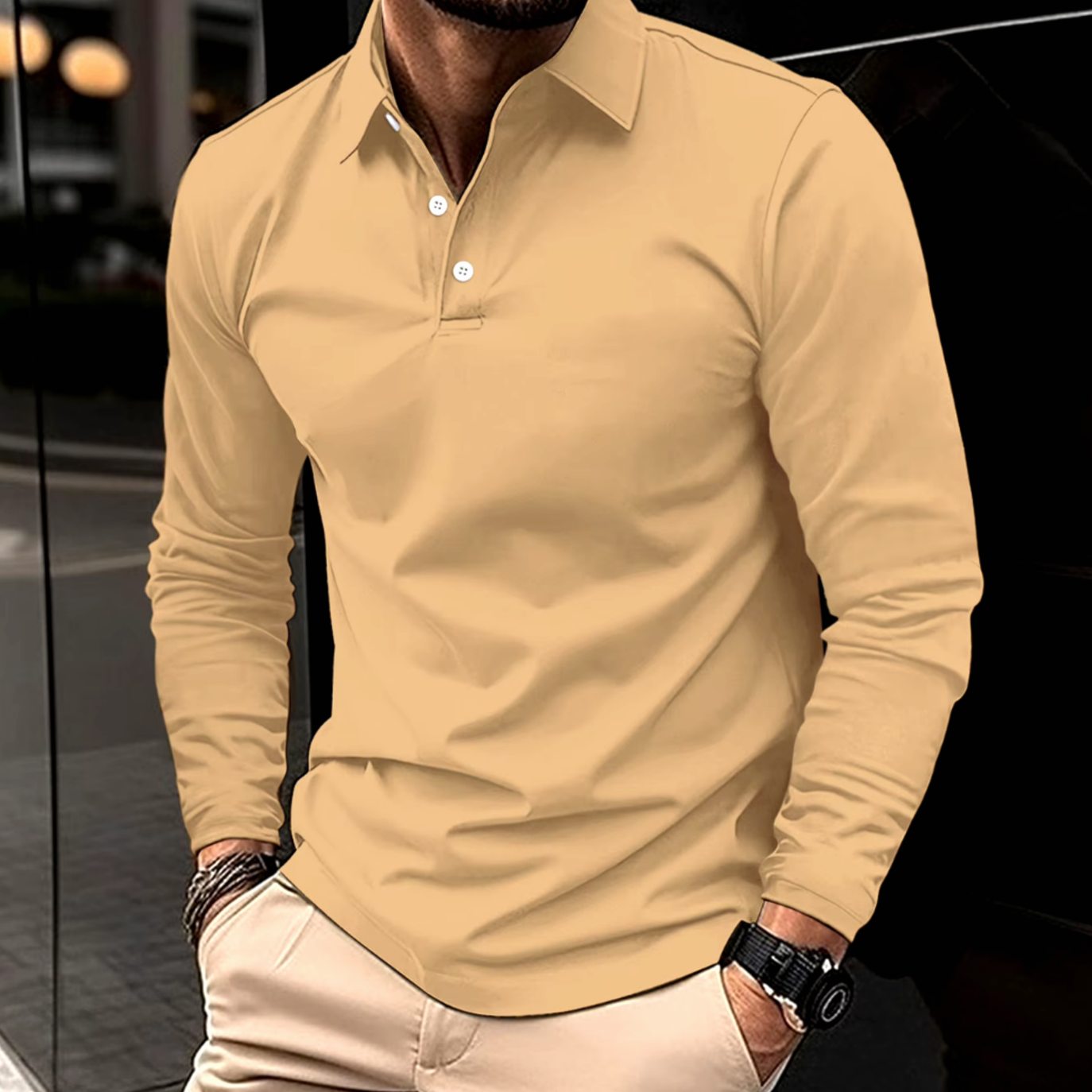 Christian | Herren Klassisches Langarm-Poloshirt Slim-Fit Eleganter Kragen