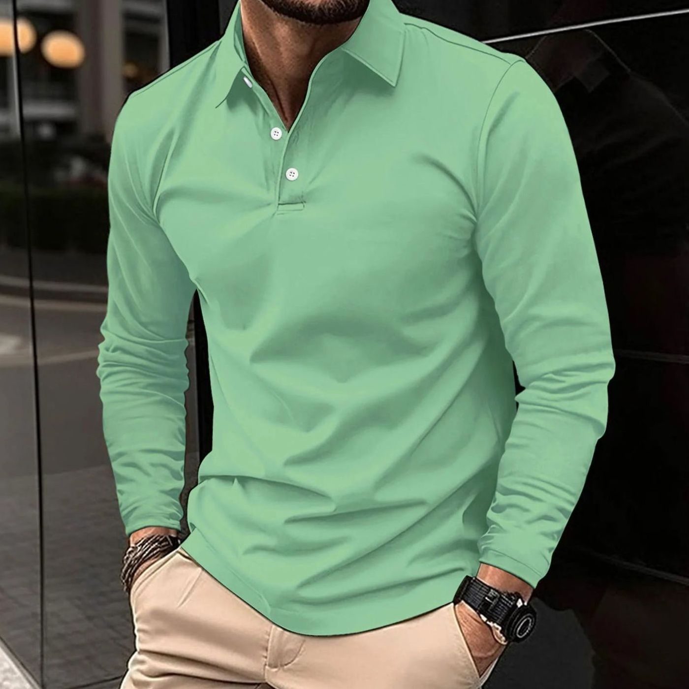 Christian | Herren Klassisches Langarm-Poloshirt Slim-Fit Eleganter Kragen