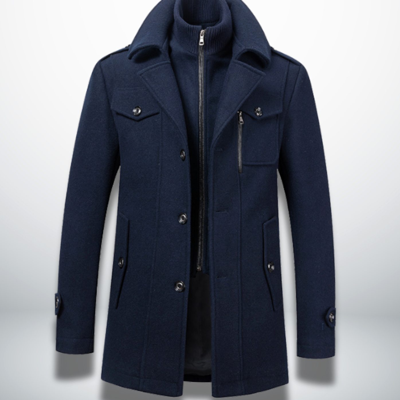 Leon | Herren Smart-Casual Wollmantel mit Knopfverschluss und Stehkragen