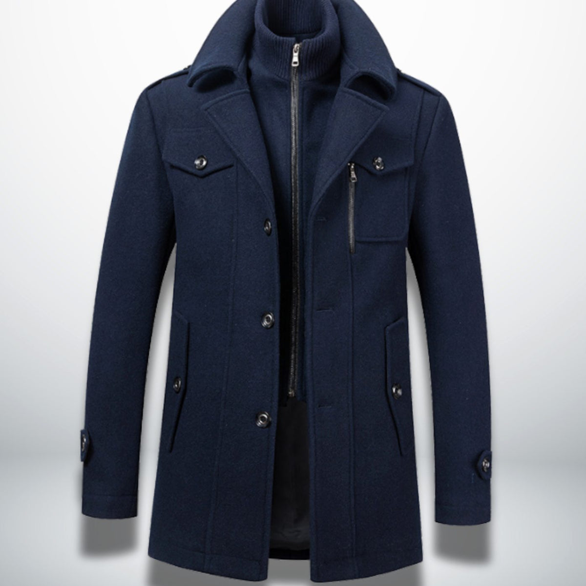 Leon | Herren Smart-Casual Wollmantel mit Knopfverschluss und Stehkragen