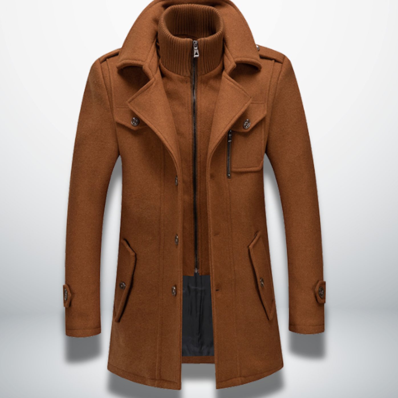 Leon | Herren Smart-Casual Wollmantel mit Knopfverschluss und Stehkragen